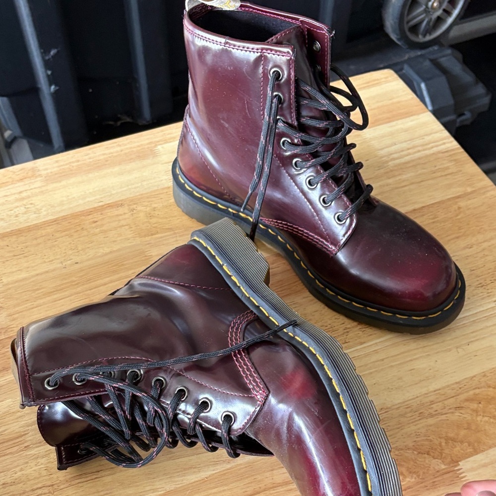 Dr. Martens  Vegan Leather Lace-Up Boots in Dark Cherry Size 11 - Picture 4 of 8